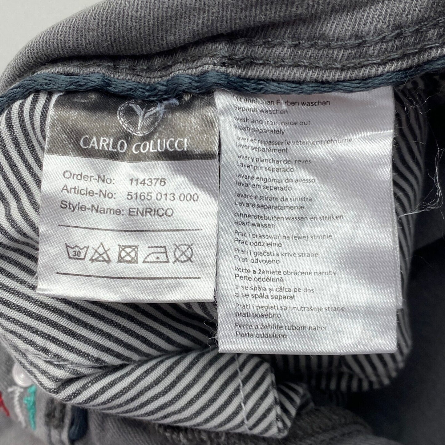 Carlo Colucci ENRICO Grey Stretch Slim Fit Jeans W34 L30