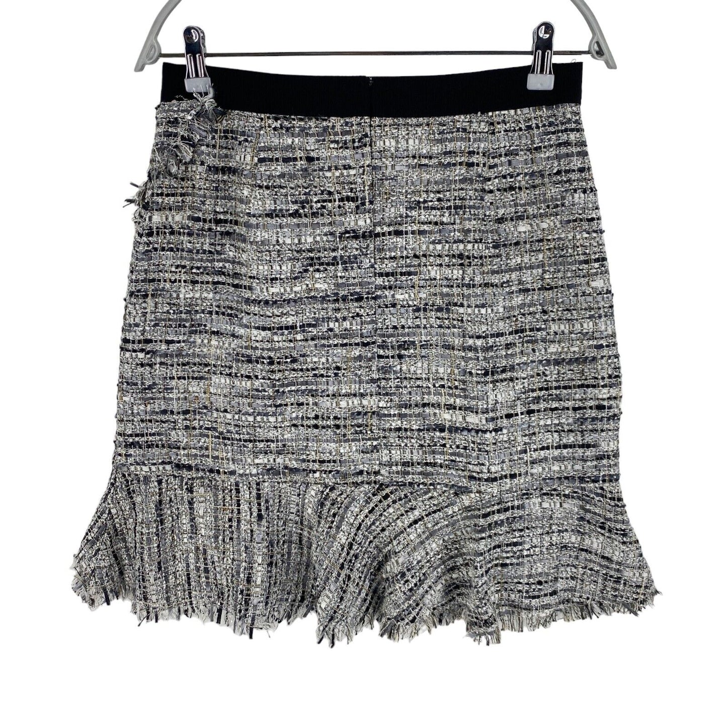 KARL LAGERFELD Grey Ruffle Boucle Skirt Size EU 36 UK 8 US 6