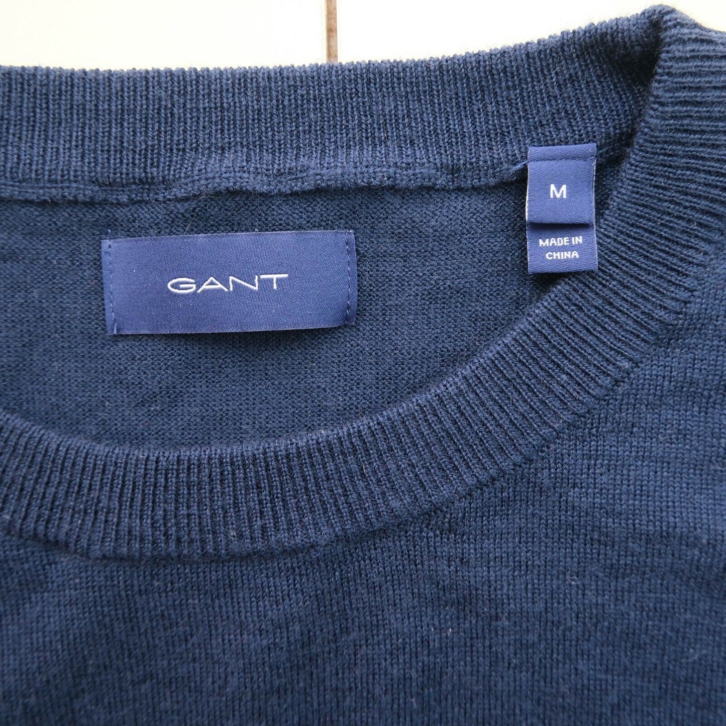 GANT Pullover, Rundhalsausschnitt, 100 % Wolle, Marineblau, Größe M