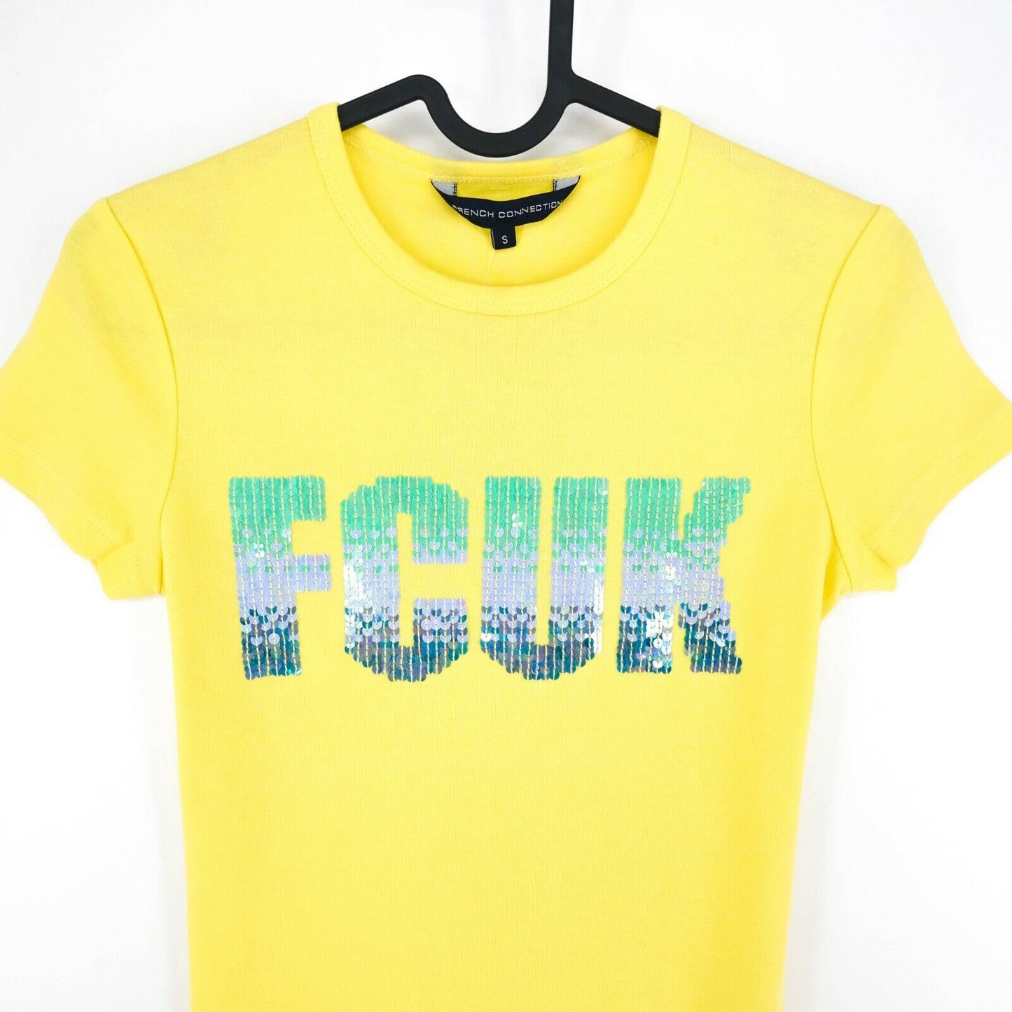 FRENCH CONNECTION T-shirt jaune à sequins à col rond Taille 12 - M