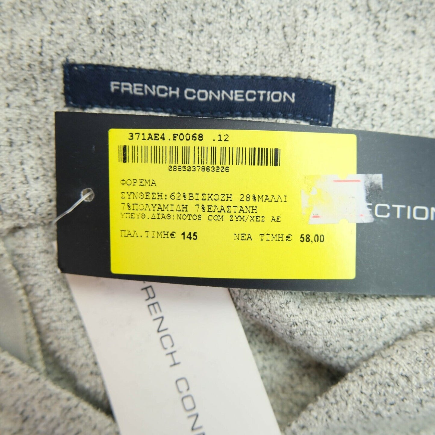 FRENCH CONNECTION Robe grise à manches longues et col en V Taille 10 / S 12 / M