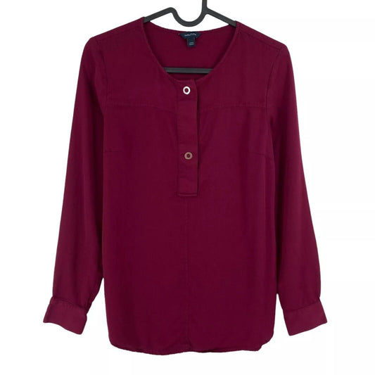 NAUTICA Women Dark Red Long Sleeves Crew Neck Shirt Blouse Size XS