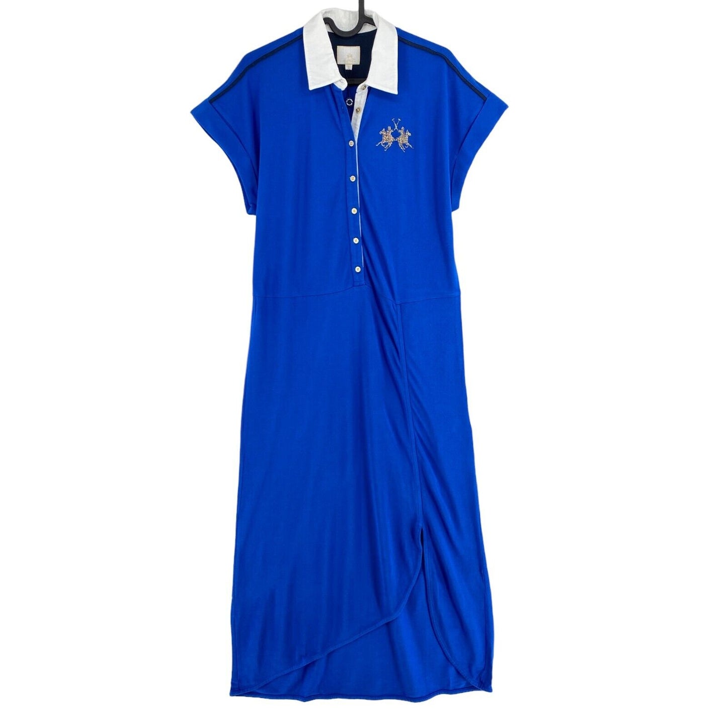 LA MARTINA Blue Cotton Modal Short Sleeves Piquet Polo Neck Dress Size 2 / S