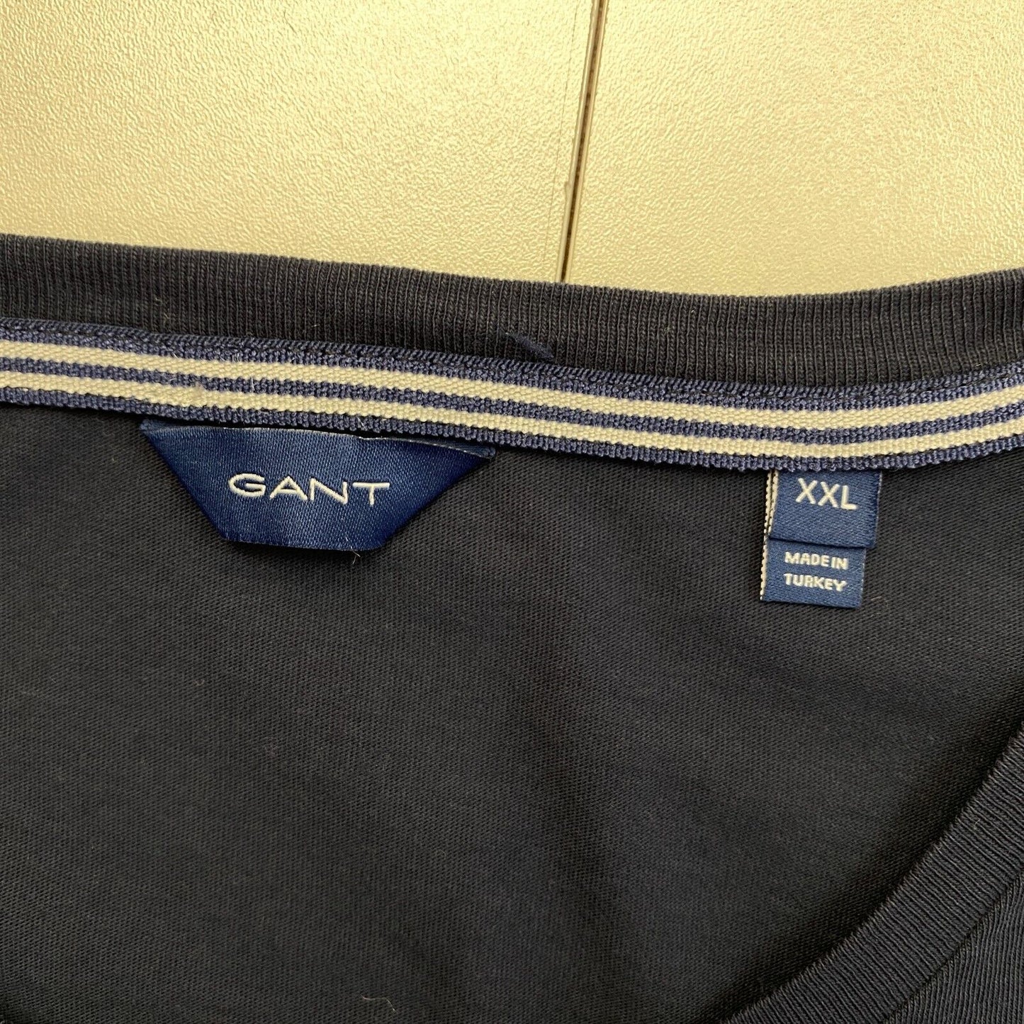 GANT T-shirt à manches longues et col rond avec logo bleu marine, taille 2XL XXL