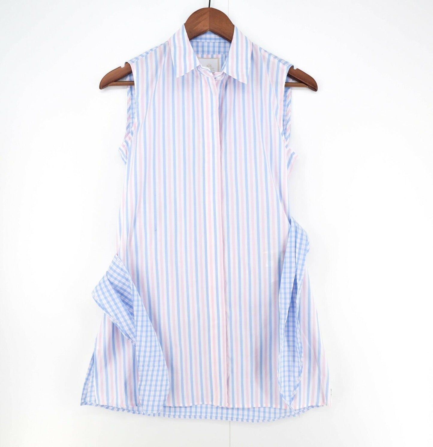 LA MARTINA White Blue Striped Cotton Poplin Sleeveless Shirt Size 1 / S