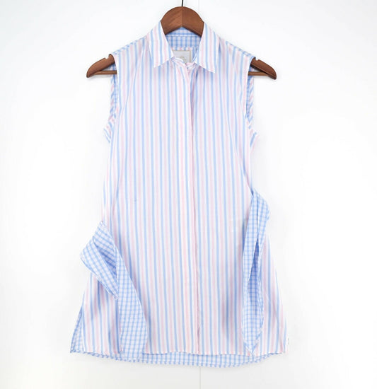 LA MARTINA White Blue Striped Cotton Poplin Sleeveless Shirt Size 1 / S