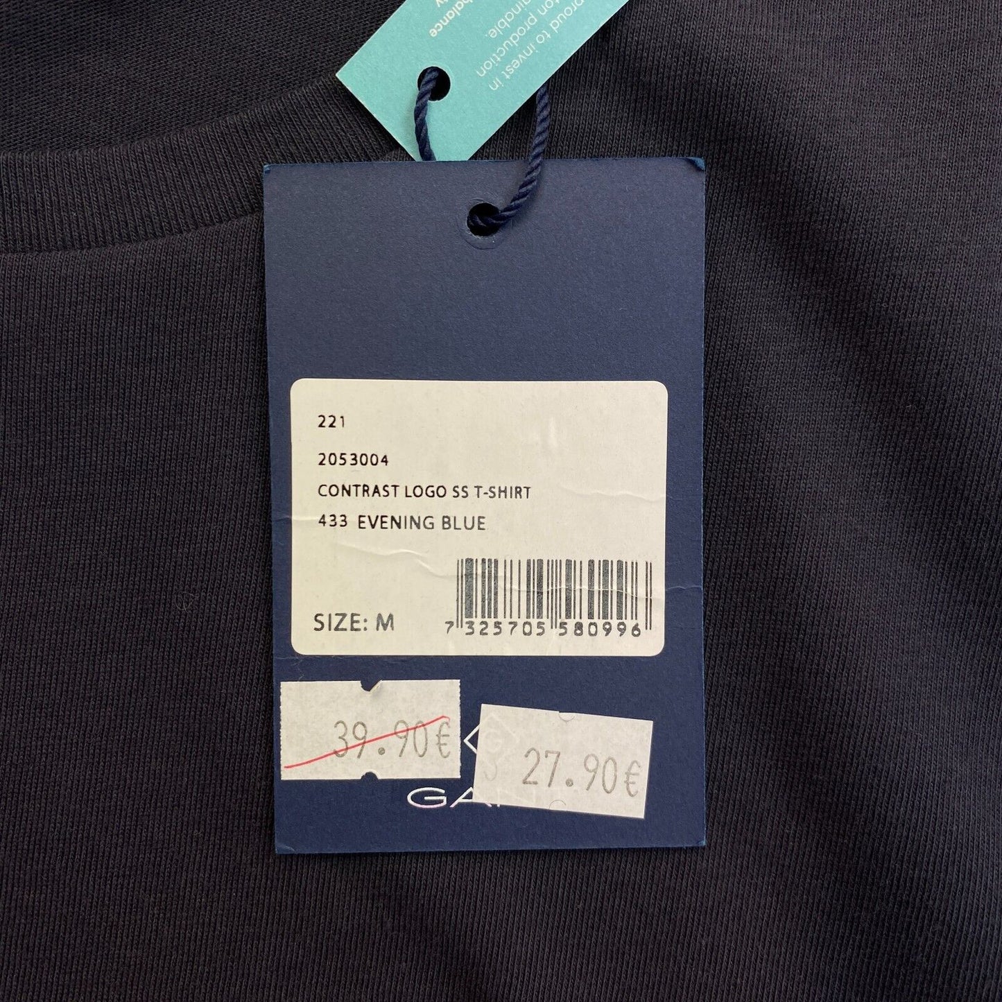 GANT Navy Blue Contrast Logo Crew Neck T-Shirt Size M