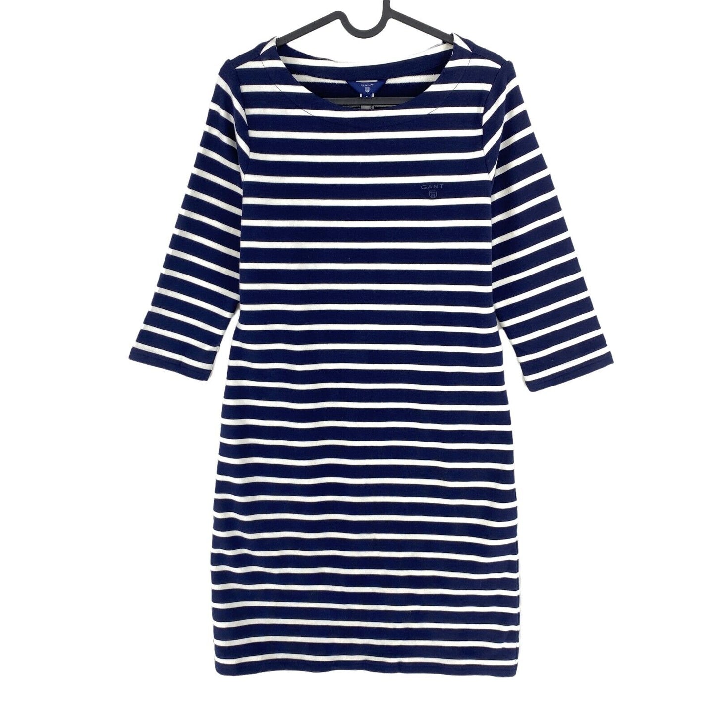 UVP 119 € GANT Marineblau gestreiftes Jerseykleid mit 3/4-Ärmeln, Größe S