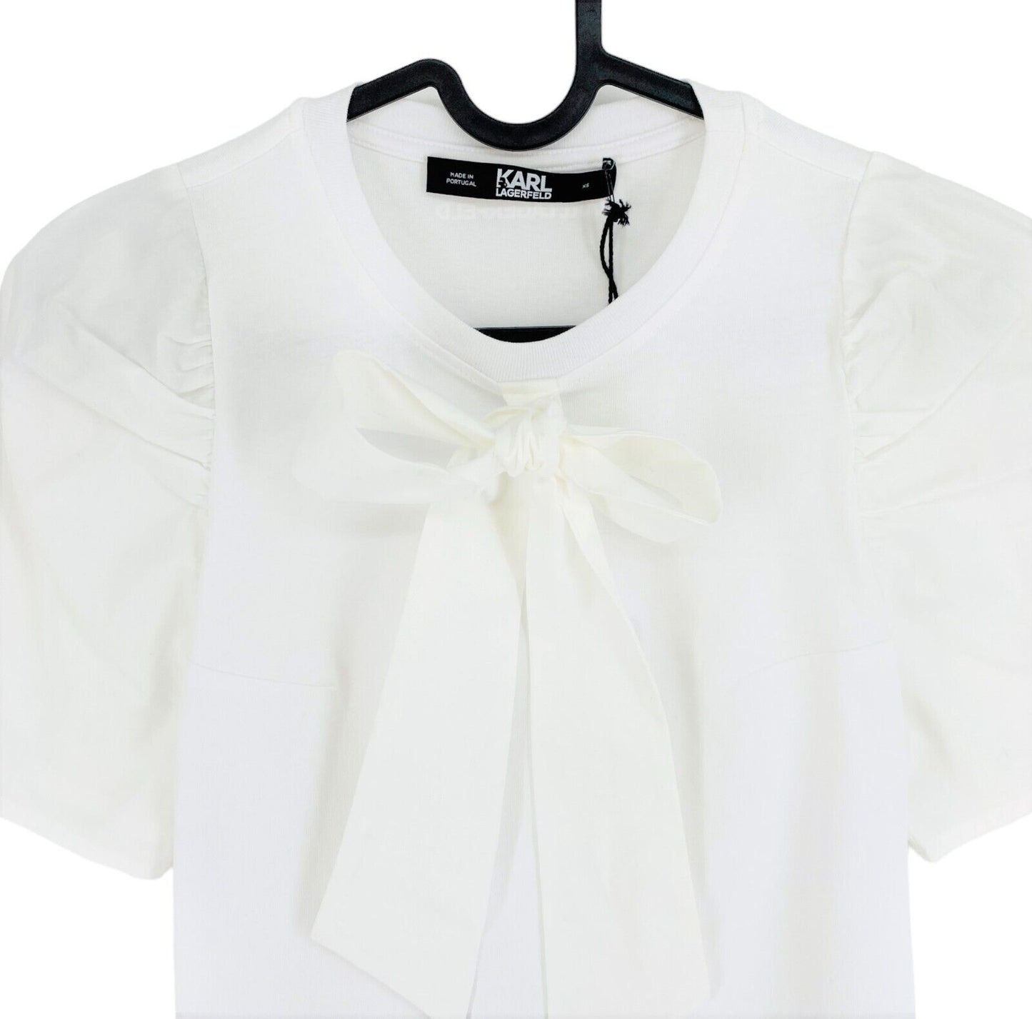 Karl Lagerfeld White Bow SS Crew Neck T Shirt Size XS