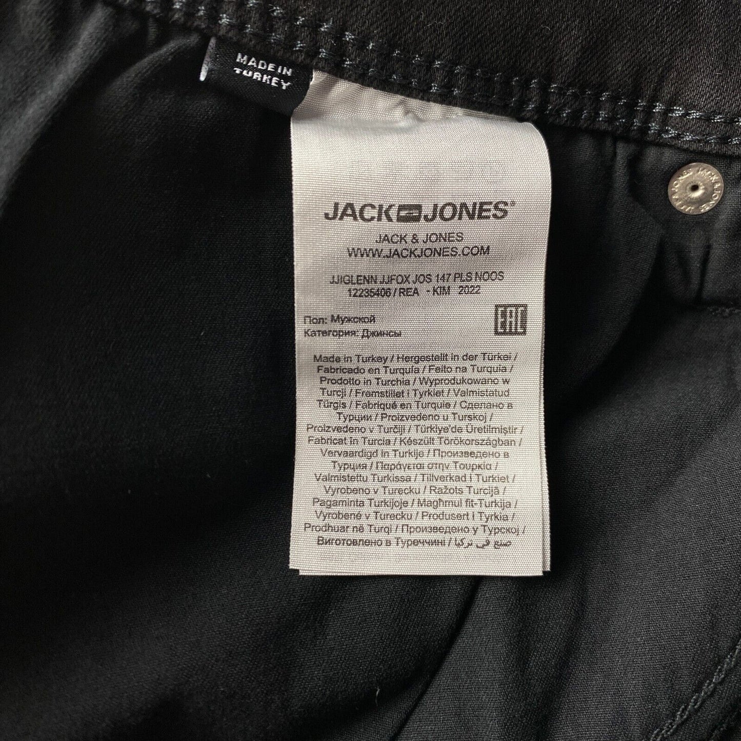 JACK & JONES + FIT GLENN Dark Grey Stretch Slim Fit Jeans W52 L32