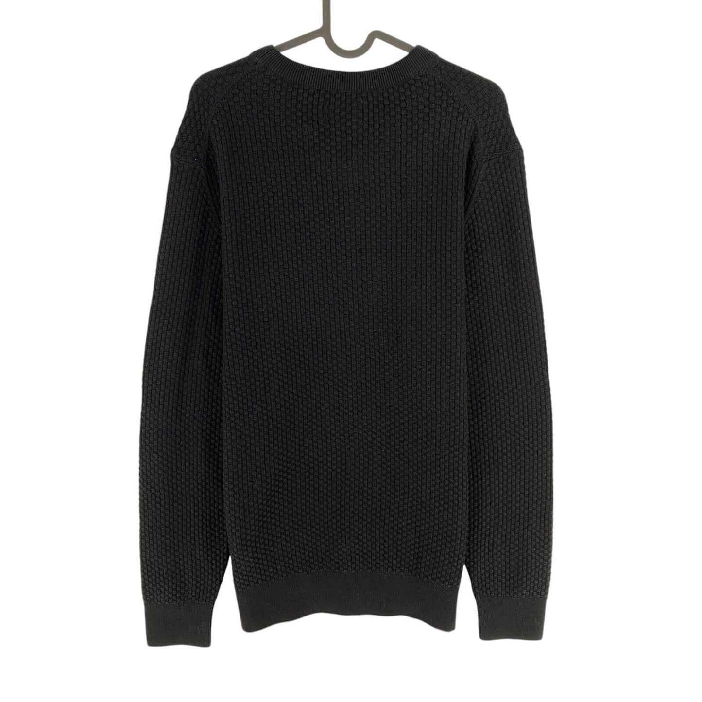 GANT Men Black Cotton Texture Crew Neck Sweater Jumper Size M