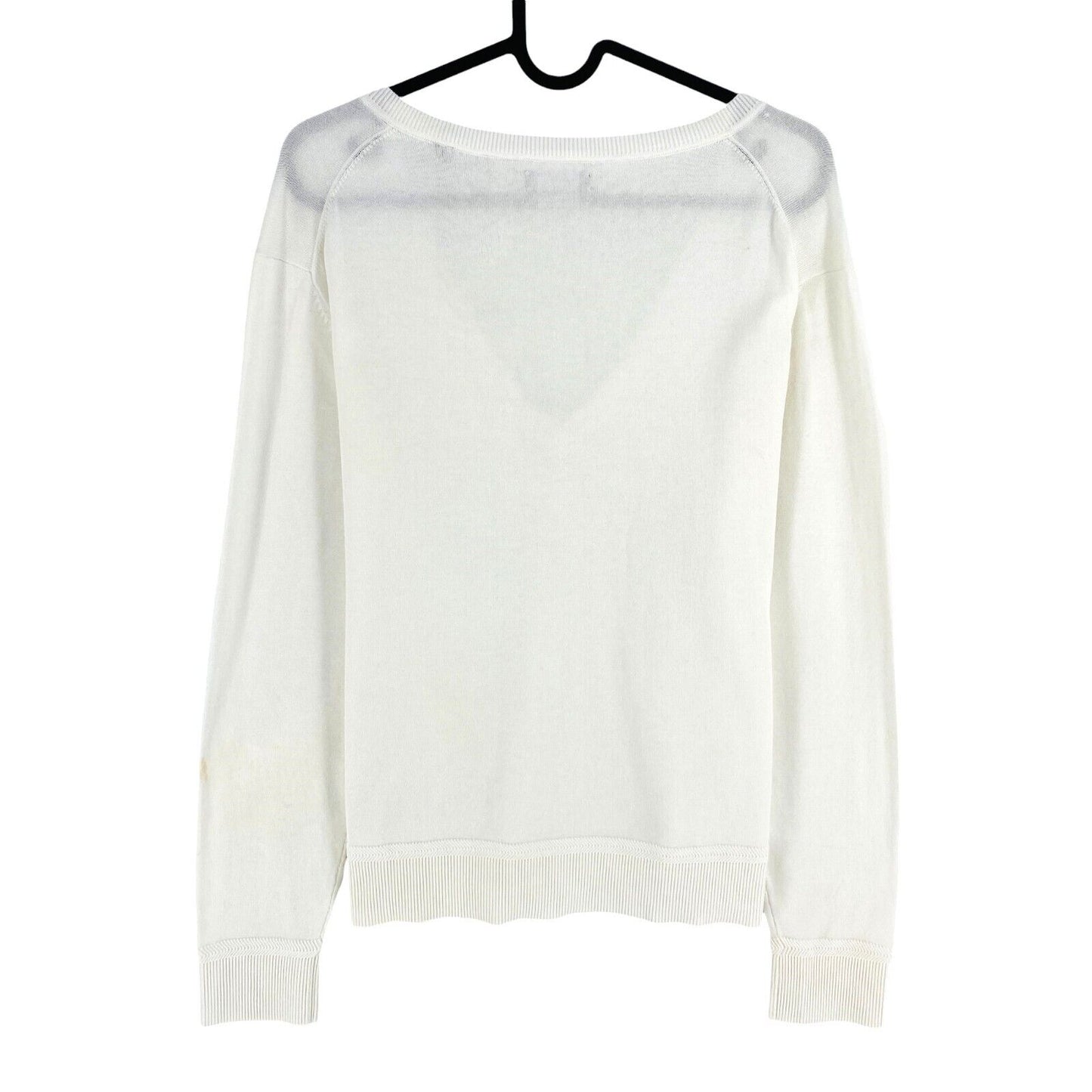 GANT Women White Light Cotton V Neck Jumper Sweater Size L