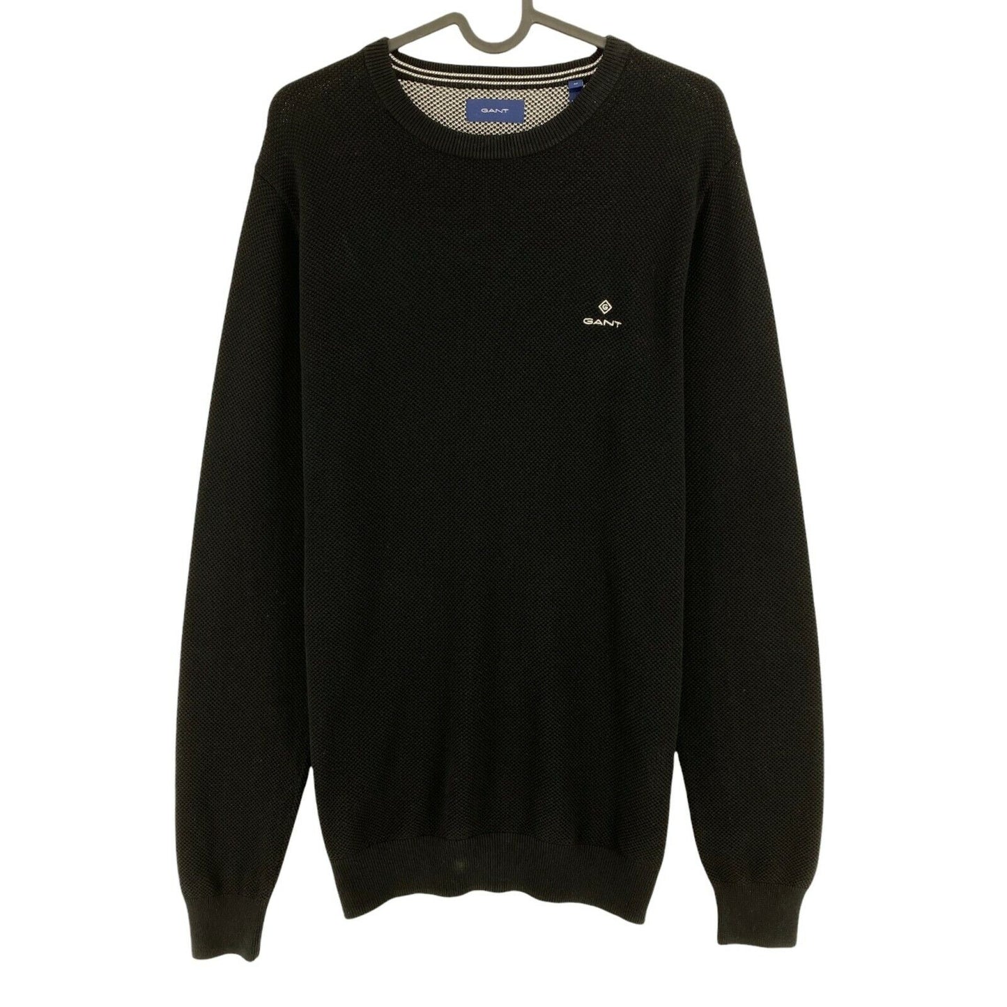 GANT Black Cotton Pique Crew Neck Sweater Jumper Size M