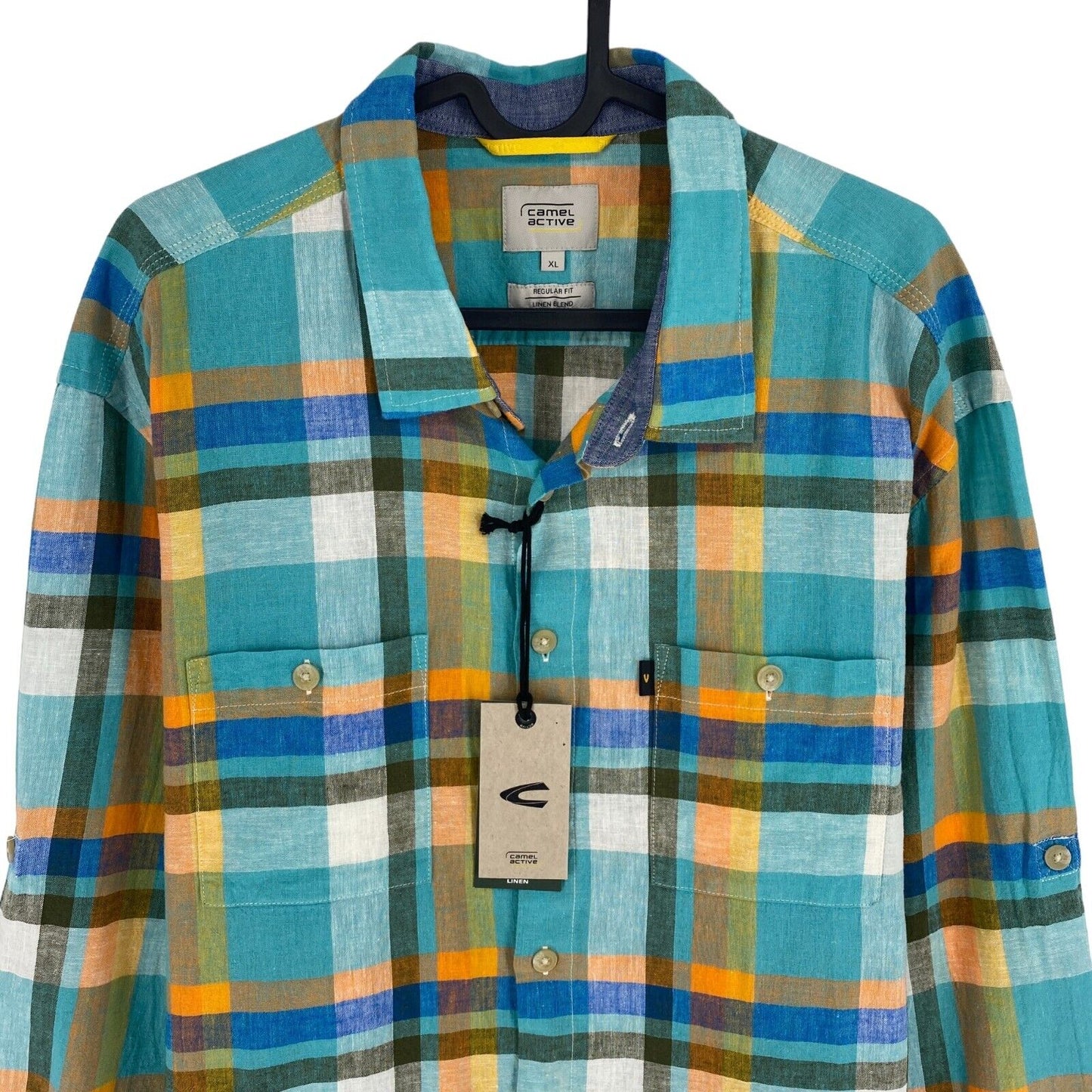 CAMEL ACTIVE Men Blue Madras Linen Blend Regular Fit Long Sleeve Shirt Size XL