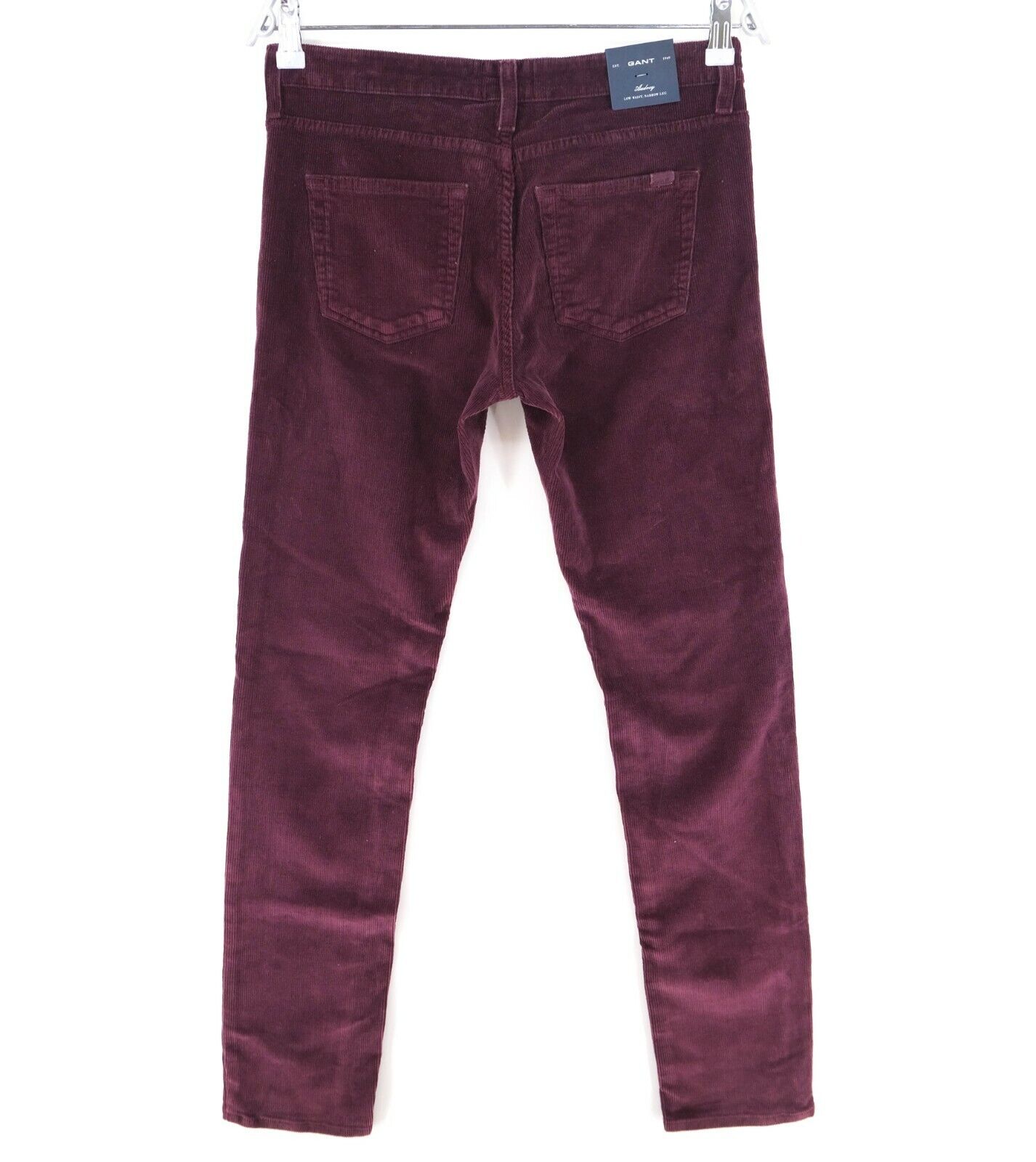 RRP €135 GANT Dark Red Tapered Stretch Velvet Jeans Size W27 L32