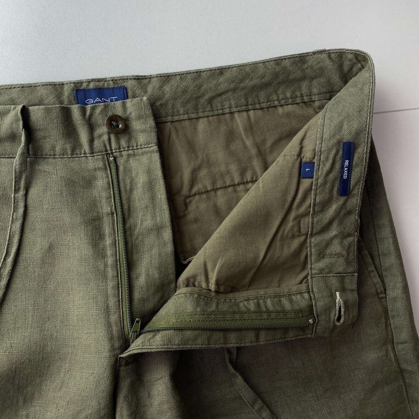 GANT Dark Green Relaxed Fit Linen Shorts Size L