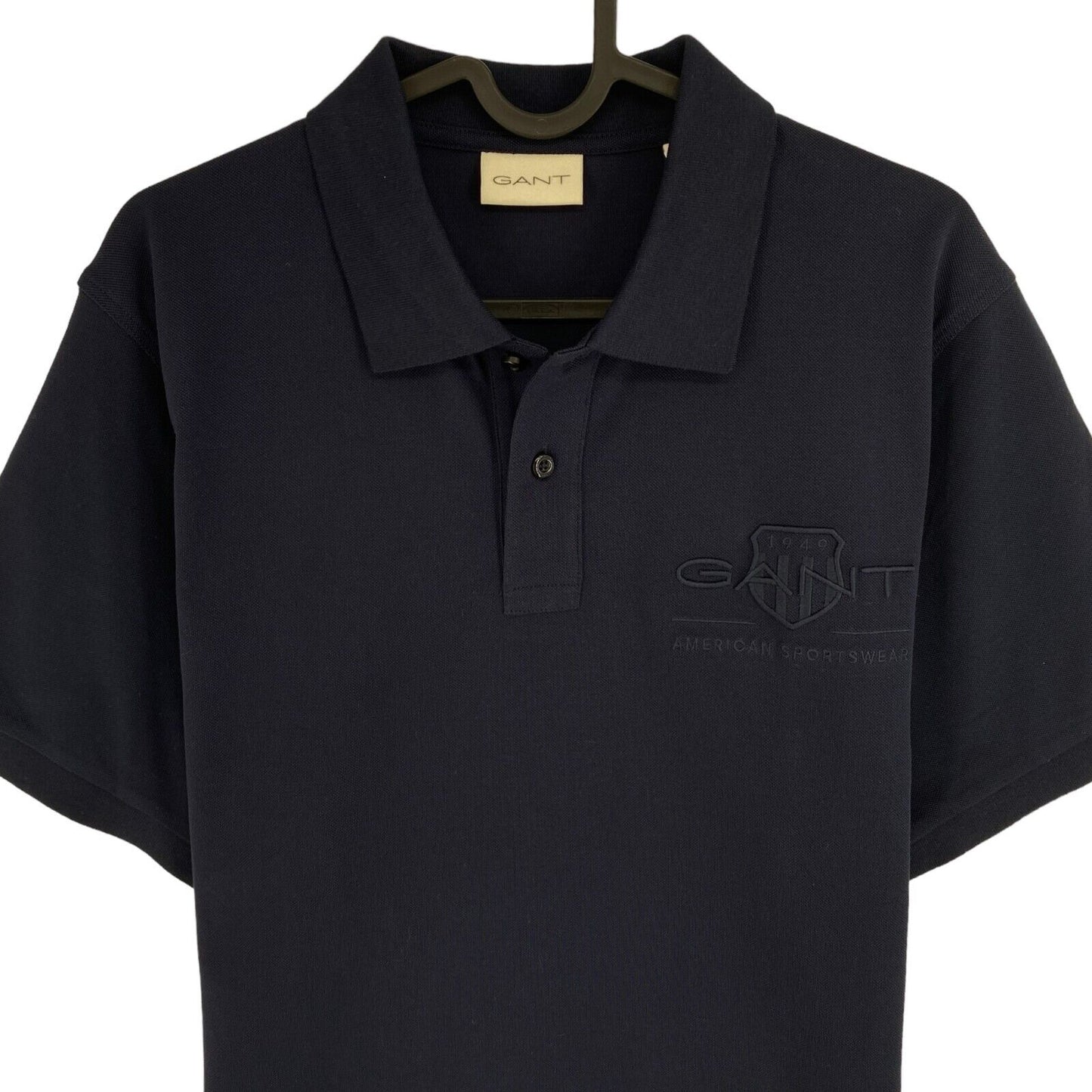 GANT Men Navy Blue Tonal Archive Shield Pique Short Sleeves Polo Shirt Size M