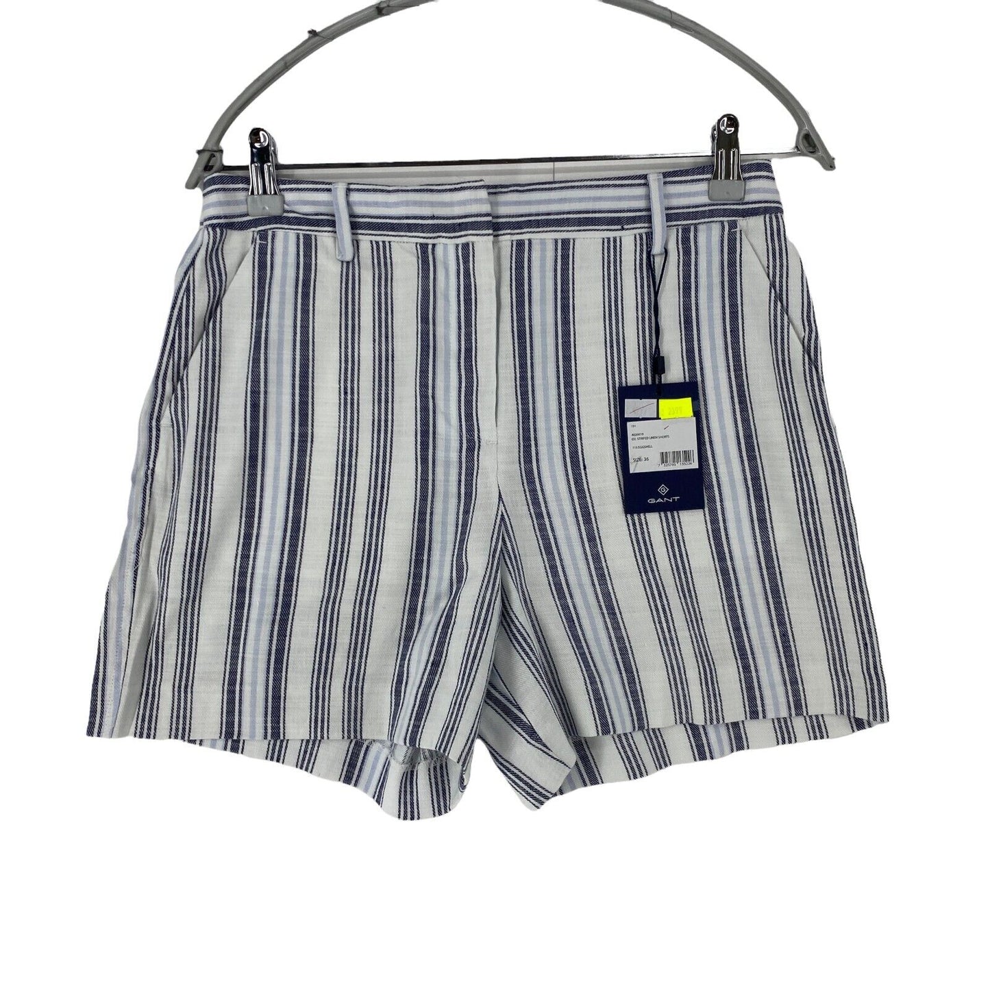 GANT Women Blue Grey Striped Regular Fit Linen Blend Shorts EU 36 UK 10 US 6 W28