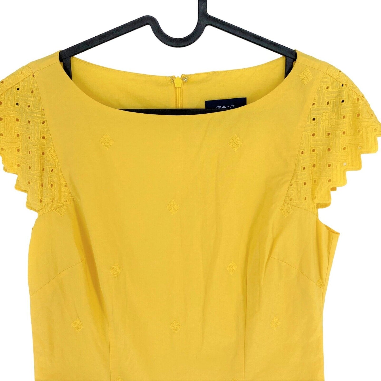 GANT Yellow Broderie Anglaise Crew Neck A Line Dress Size EU 36 UK 8 US 6