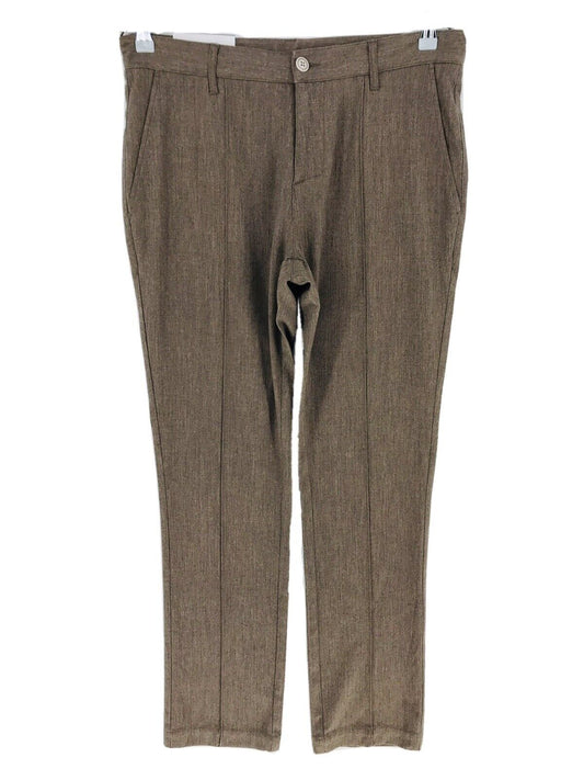 OSCAR DE LA RENTA ALEX Dark Brown Low Rise Slim Fit Pleated Trousers W32 L32.5