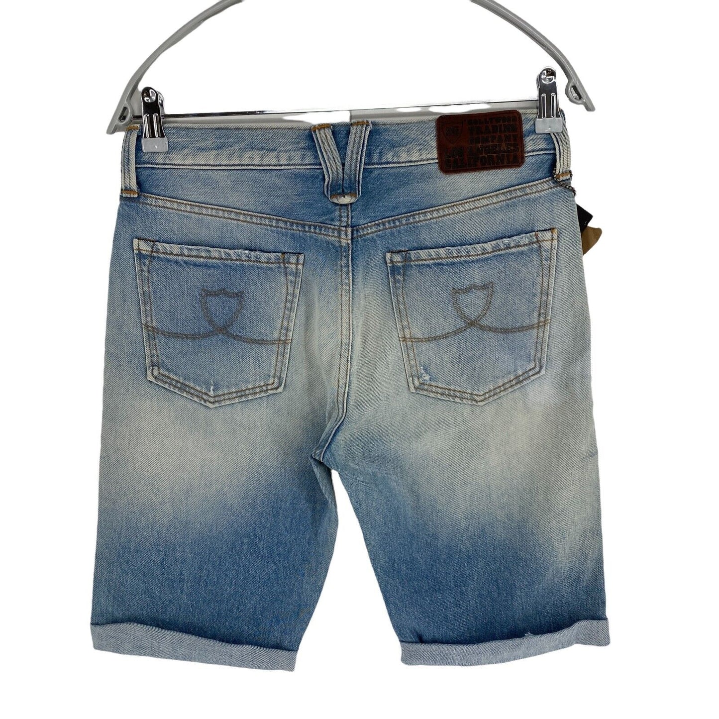 RRP €194 HTC Blue 100% Cotton Denim Bermuda Shorts Size W26 W27