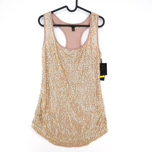 RRP €116 DEREON Gold Round Neck Sequin Short Dress Size S