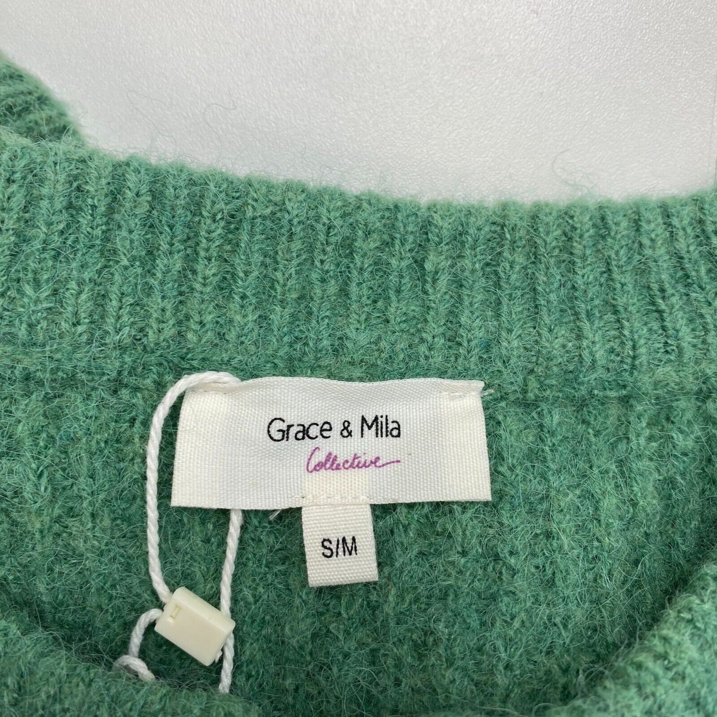 Grace & Mila Women Green Knitted Crew Neck Cardigan Sweater Jumper Size S / M