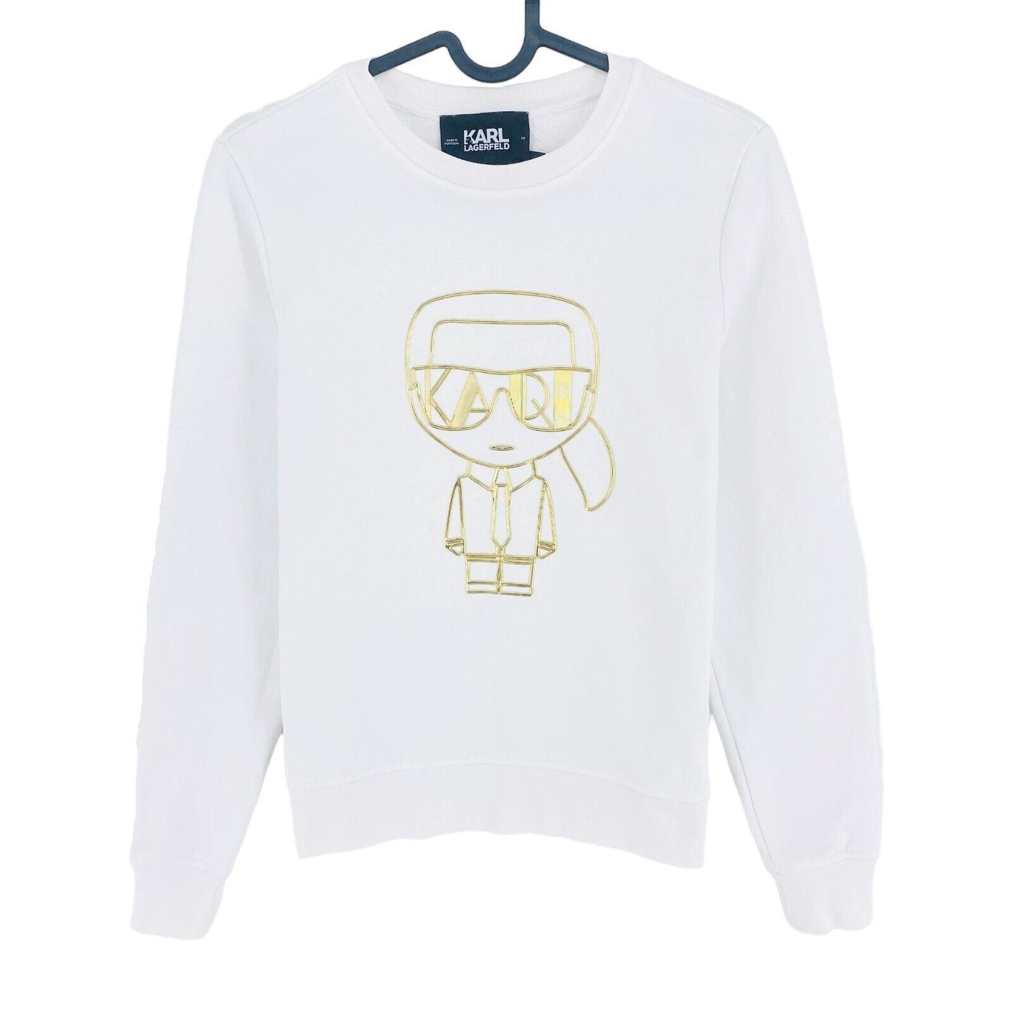 KARL LAGERFELD White Ikonik Karl Outline Crew Neck Jumper Sweater Size XS