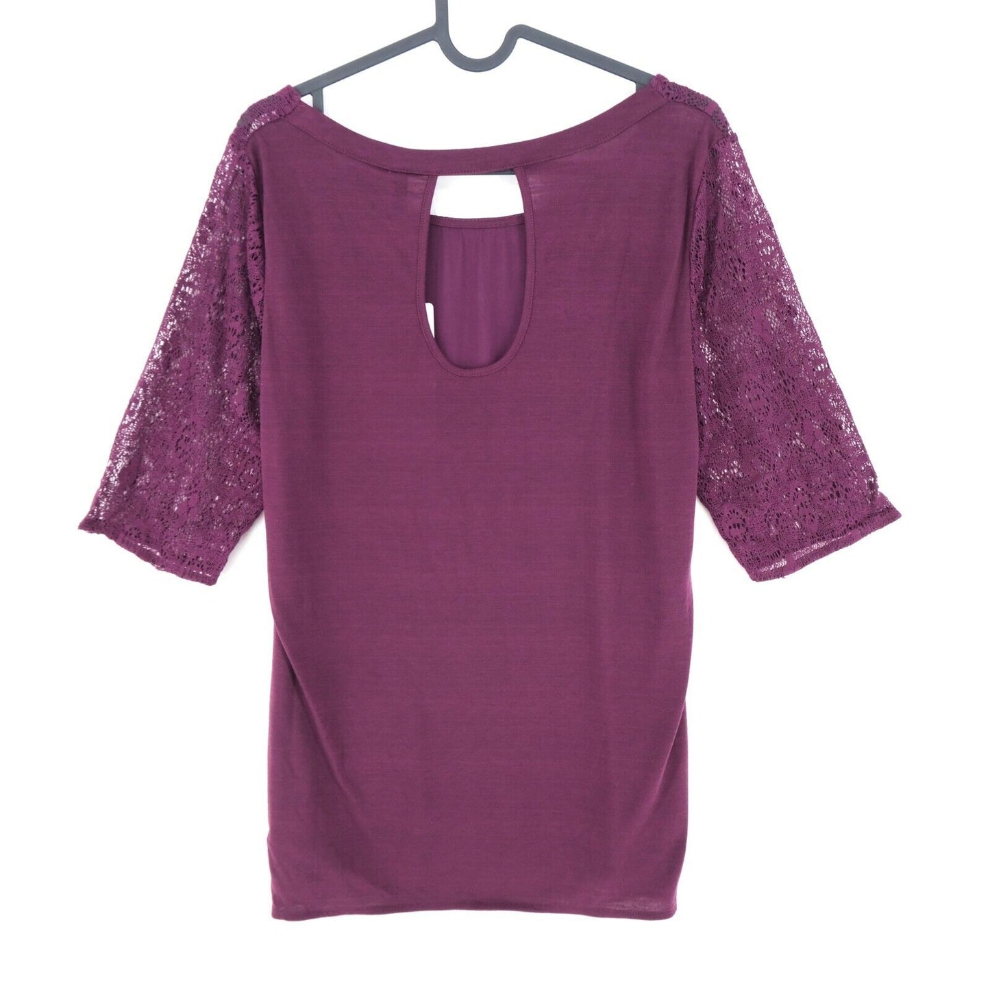 NAF NAF Purple Lace Sleeves Crew Neck Top Blouse Size L