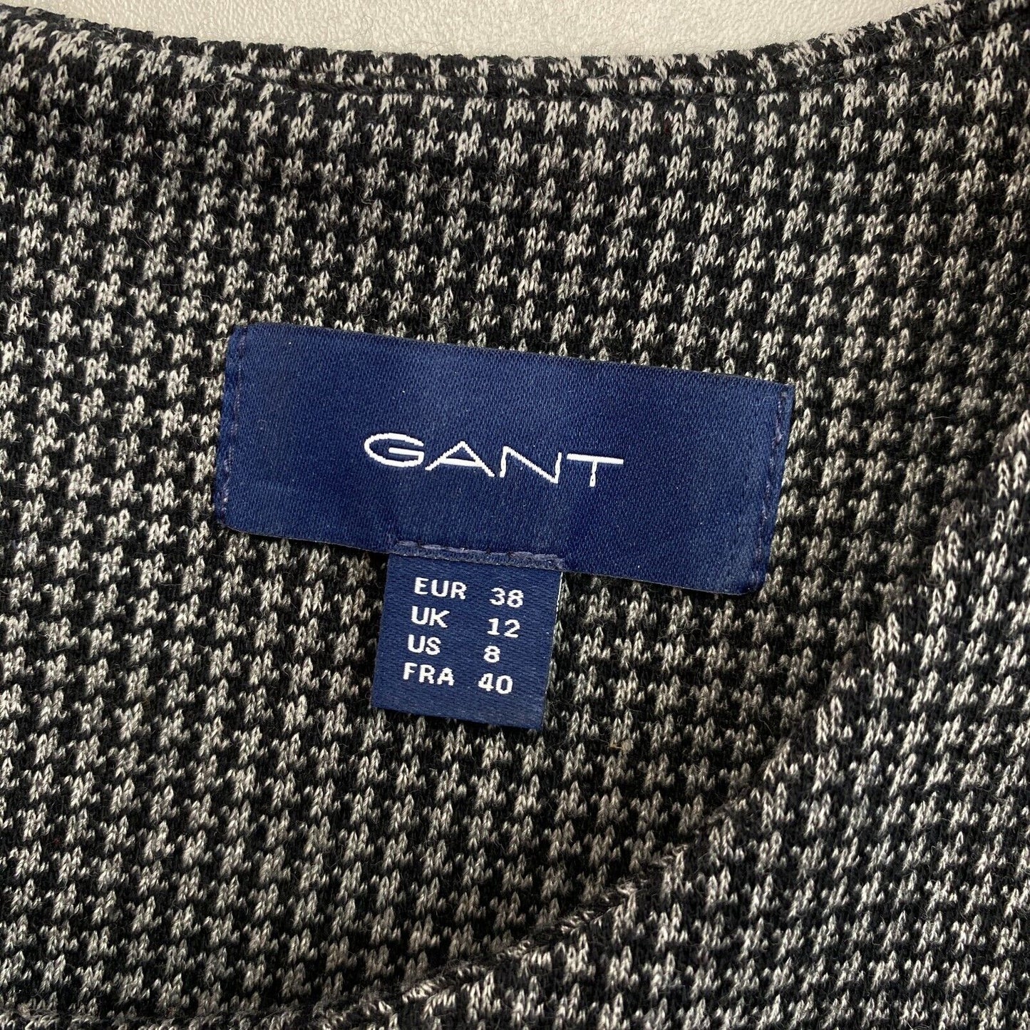 GANT Grey Crew Neck Hound's-tooth Print Dress Size EU 38 UK 12 US 8