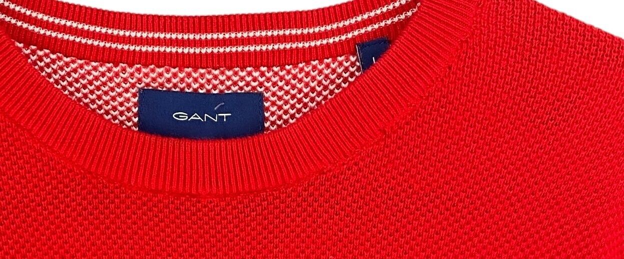 GANT Red Cotton Pique Crew Neck Sweater Jumper Size L