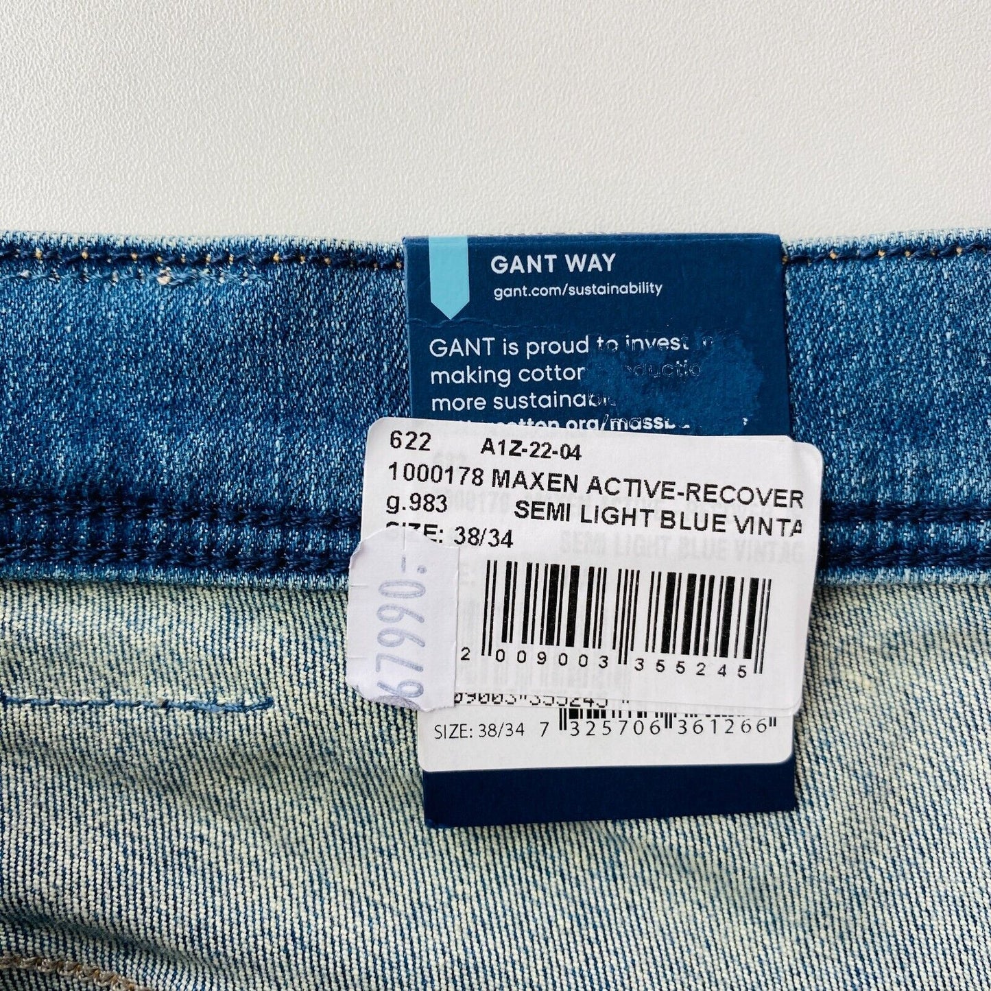 GANT MAXEN Mens Blue Extra Slim Fit Low Rise Jeans Size W38 L34