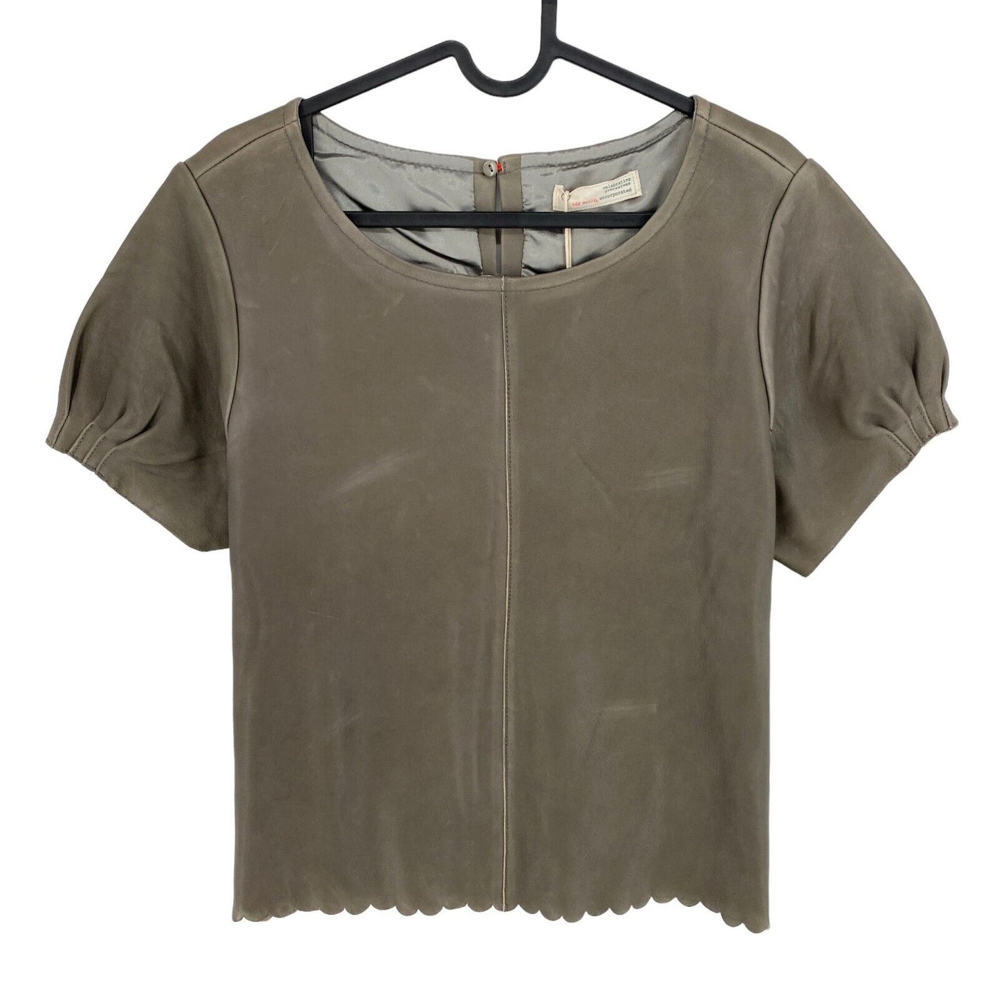 RRP €438 Odd Molly Greyish Brown 100% Leather  Crew Neck Blouse Size 0 / XS