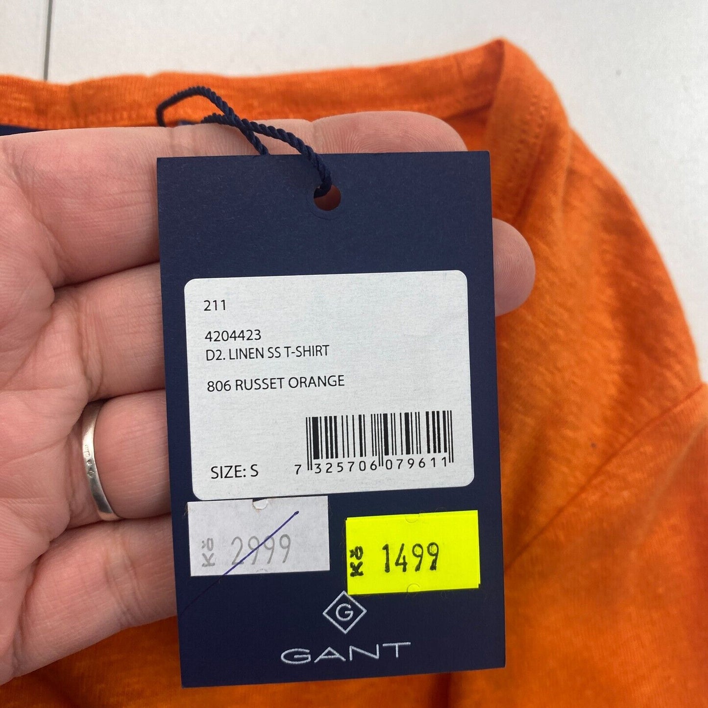 GANT Women Orange Linen Crew Neck Short Sleeve T Shirt Size S