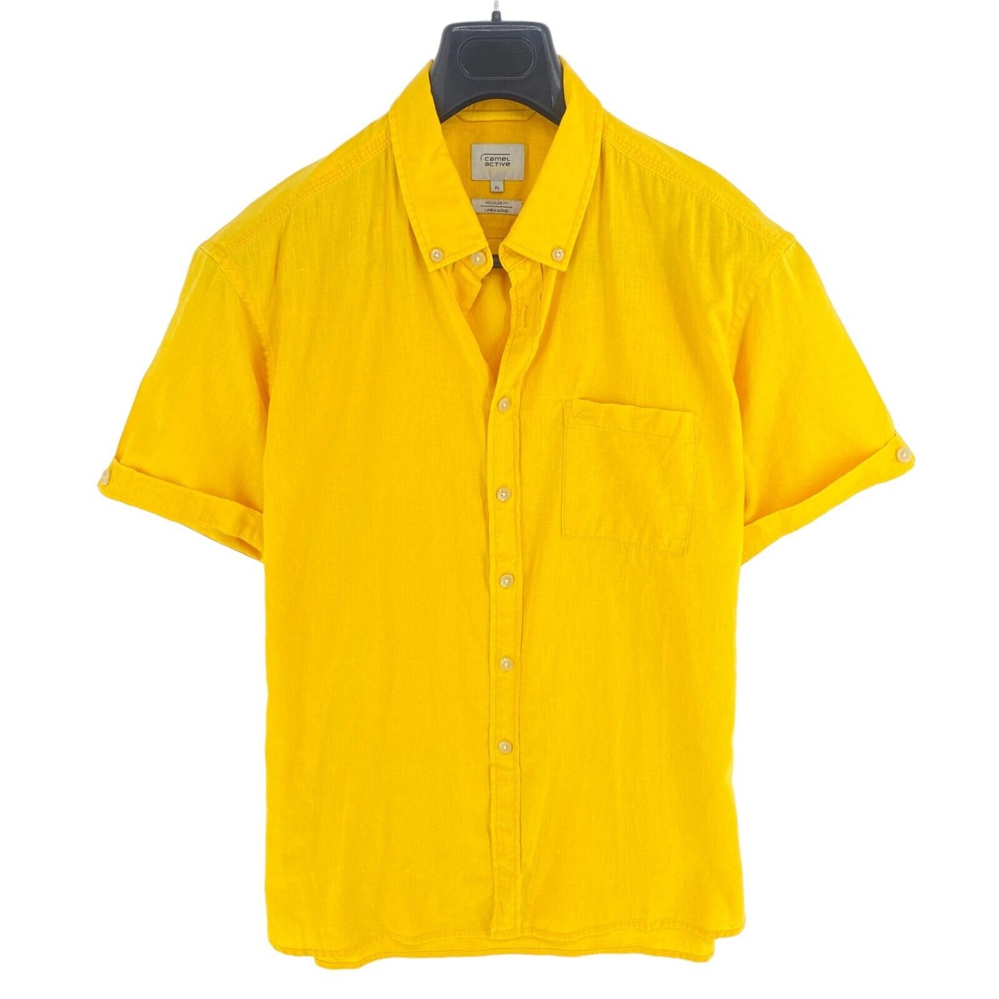 CAMEL ACTIVE Men Yellow Linen Blend Regular Fit Short Sleeves Shirt Size XL