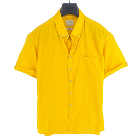 CAMEL ACTIVE Men Yellow Linen Blend Regular Fit Short Sleeves Shirt Size XL