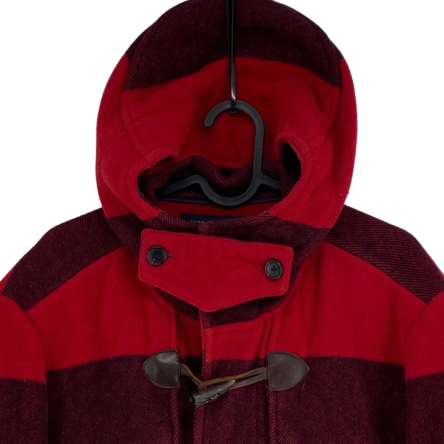 TOMMY HILFIGER doublé mélange de laine rouge à capuche sur manteau veste taille S