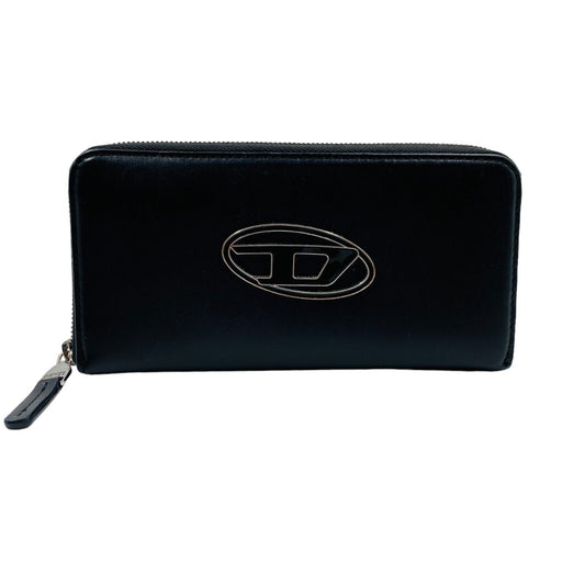 DIESEL Black Women Zip Around Logo Leather Wallet