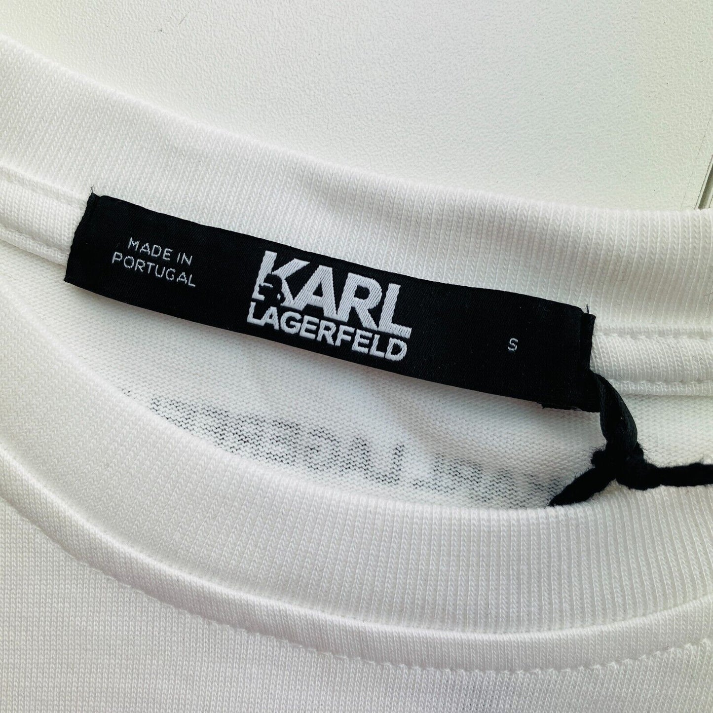 KARL LAGERFELD White Unisex Logo Crew Neck T Shirt Size S