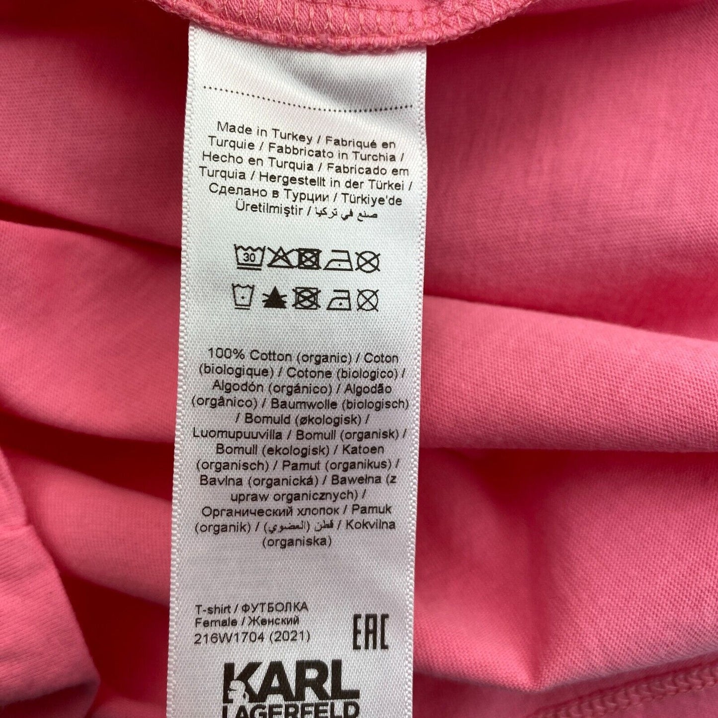 Karl Lagerfeld T-Shirt mit Rundhalsausschnitt und Strass-Logo, Größe XS, Rosa