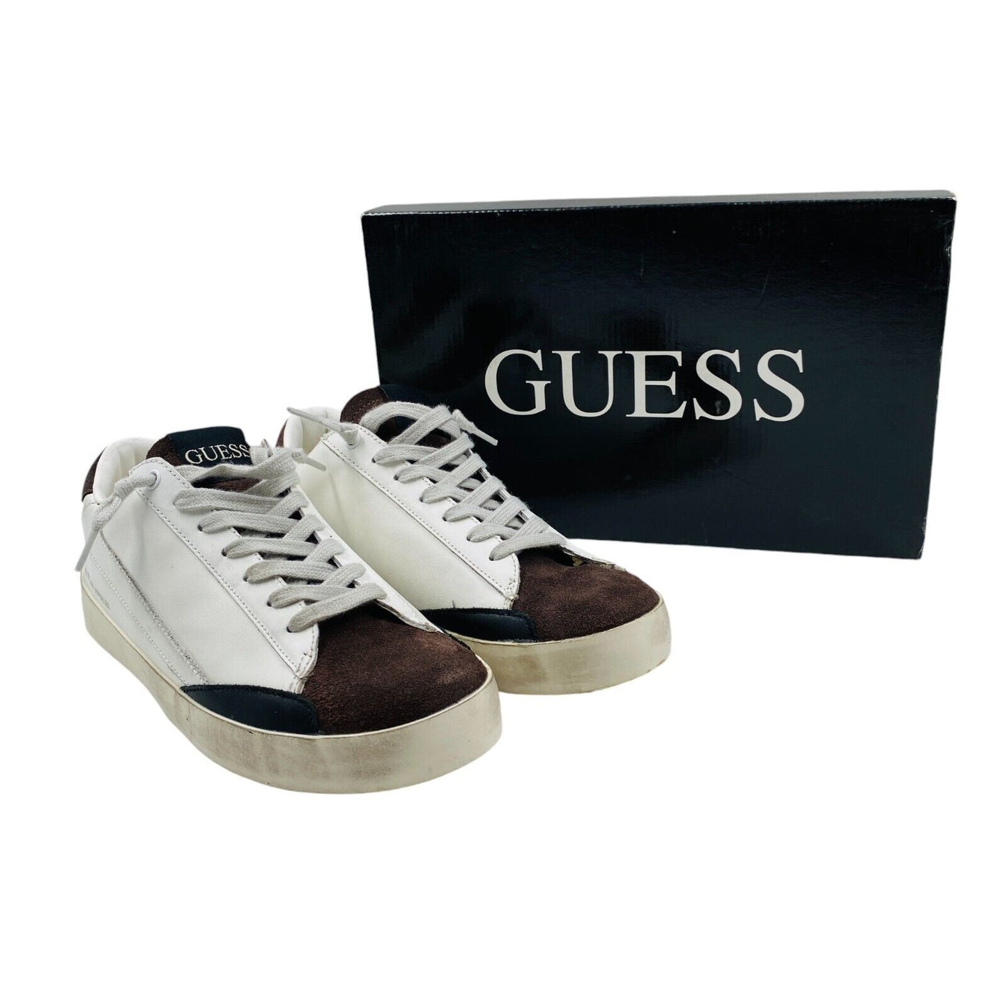 GUESS Mens White Brown Distressed Trainers Sneakers Shoes EUR 41 US 8 UK 7.5