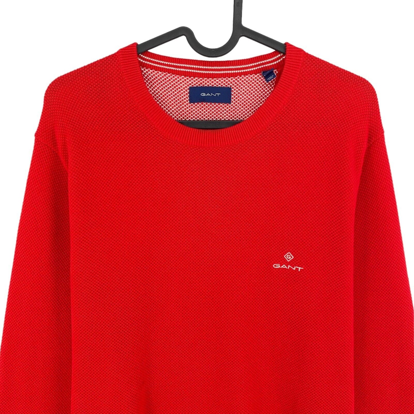 GANT Red Cotton Pique Crew Neck Jumper Sweater Size S