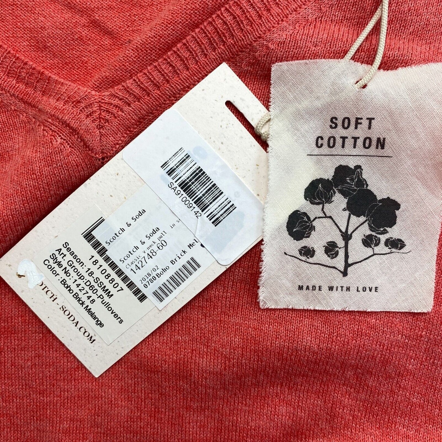 SCOTCH &amp; SODA Pullover mit V-Ausschnitt, weicher Baumwoll-Wolle, Größe S, Rosa