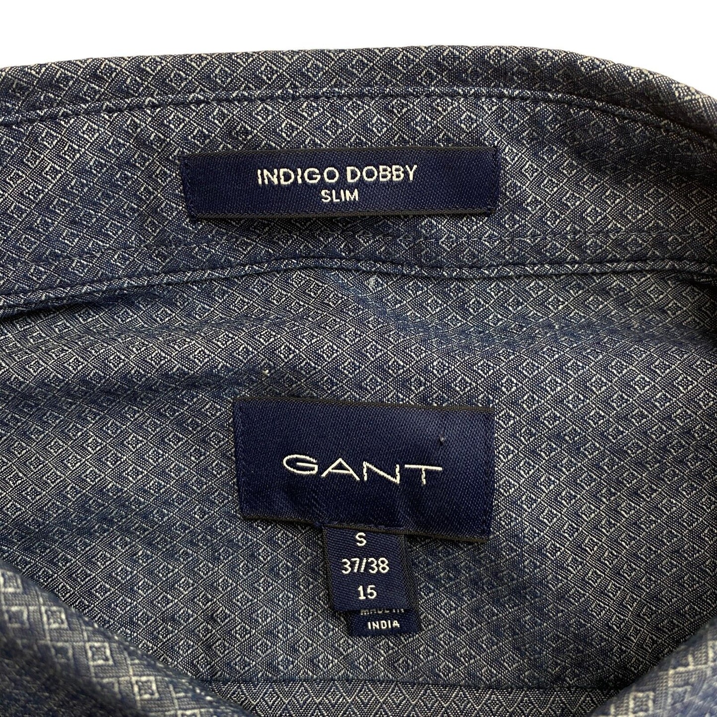 GANT Navy Blue Tech Prep Indigo Dobby Slim Fit Shirt Size S 37/38 15