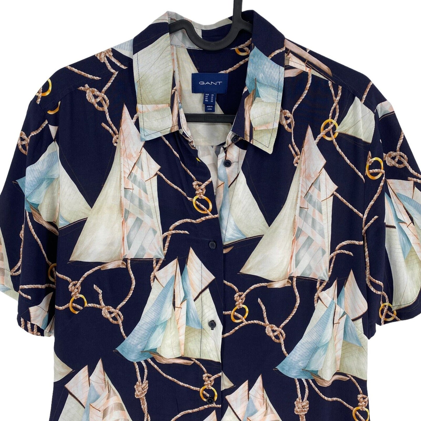 GANT Women Navy Blue Reg Sailing Print Shirt Dress Size EU 40 UK 12 US 10