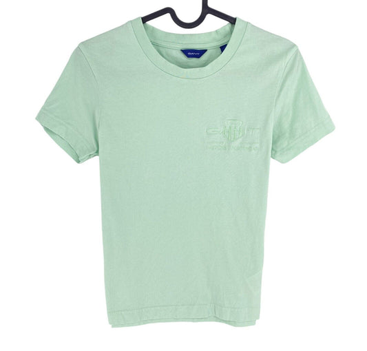 GANT Women Light Green Archive Shield EMB Short Sleeve Crew Neck T Shirt Size XS