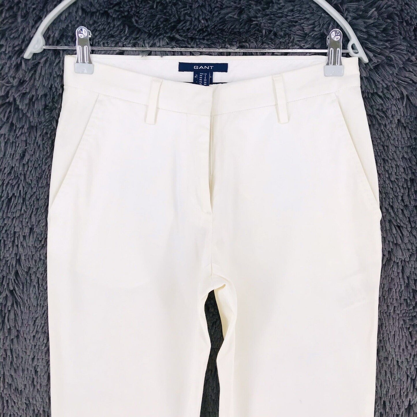 GANT Women White Stretch Regular Straight Fit Trousers Size EUR 34 US 4 UK 8