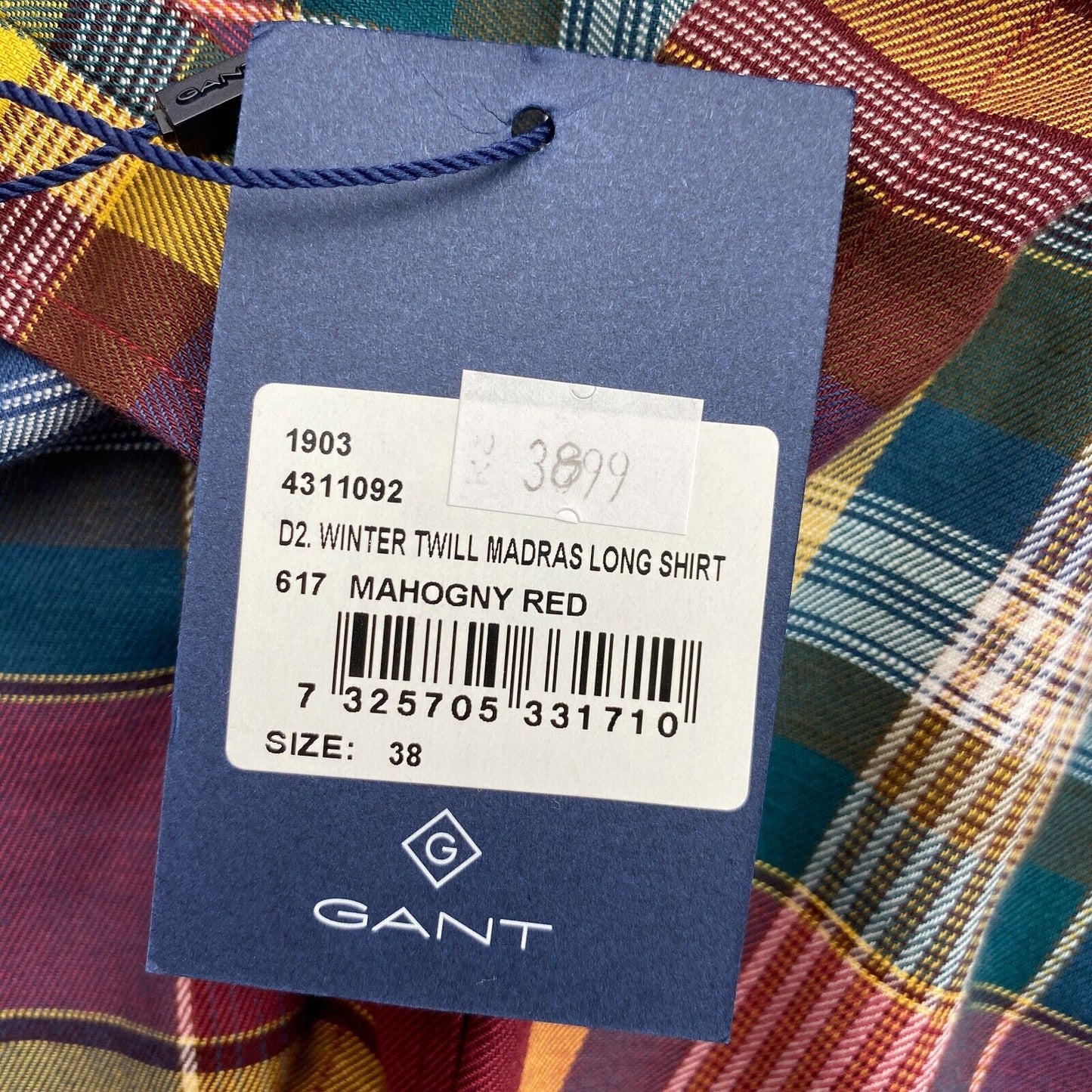 GANT Rotes Winter-Twill-Madras-Kariertes Longhemd, Größe EU 38, UK 12, US 8