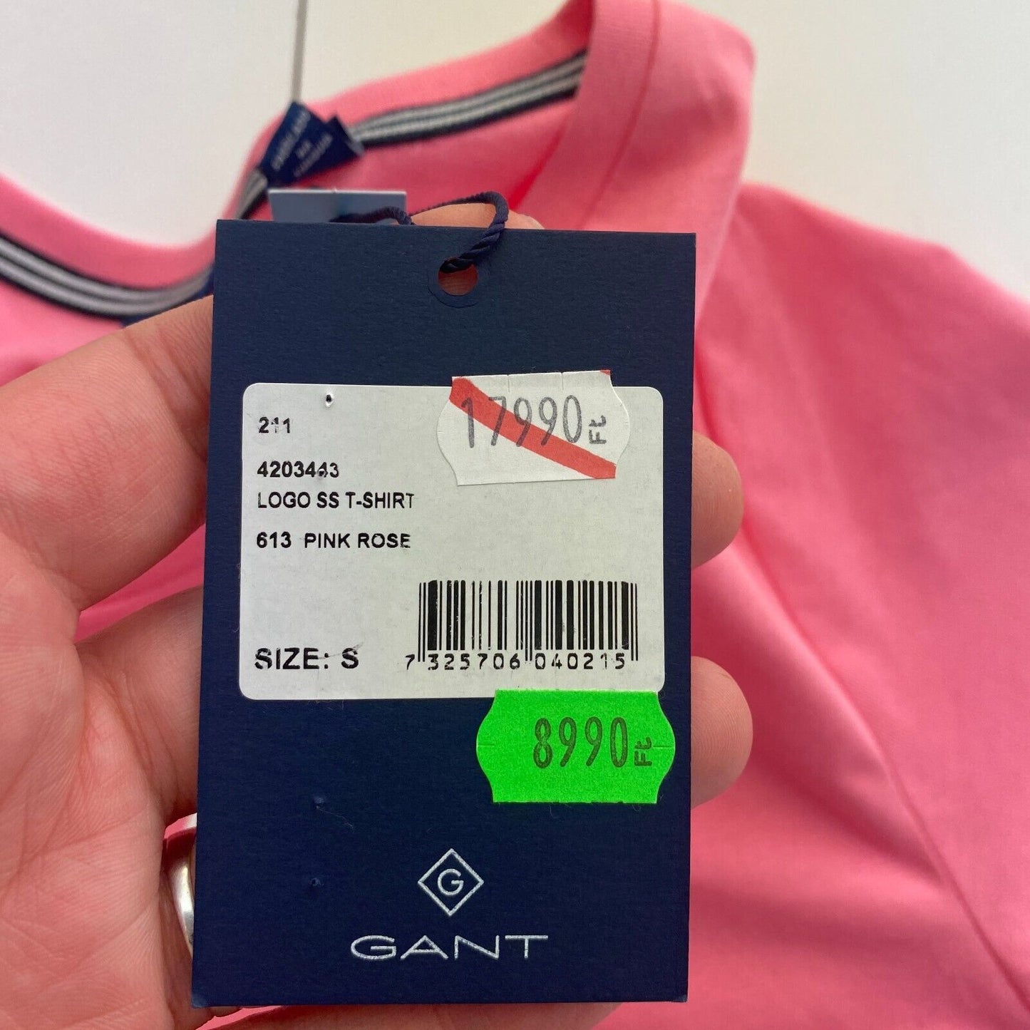 GANT Women Pink Logo Crew Neck T Shirt Size S