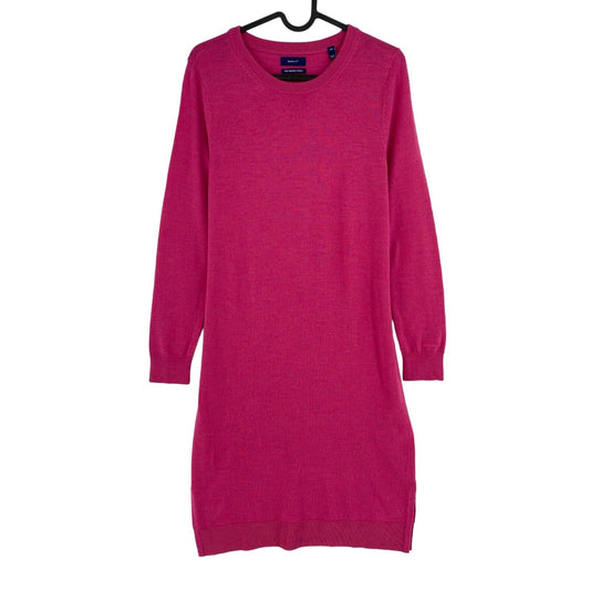 GANT Dark Pink 100% Wool LS Crew Neck Jumper Dress Size XS